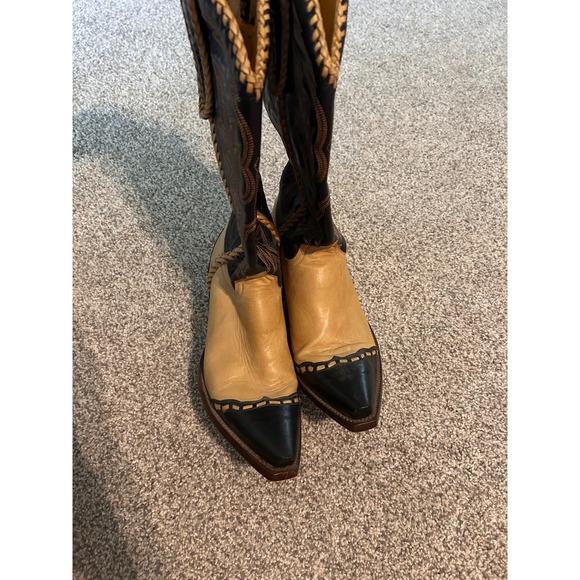 Old Gringo Cowboy Boots Pointed Toe Black & Beige Leather Western Style 7.5 E - Picture 5 of 9